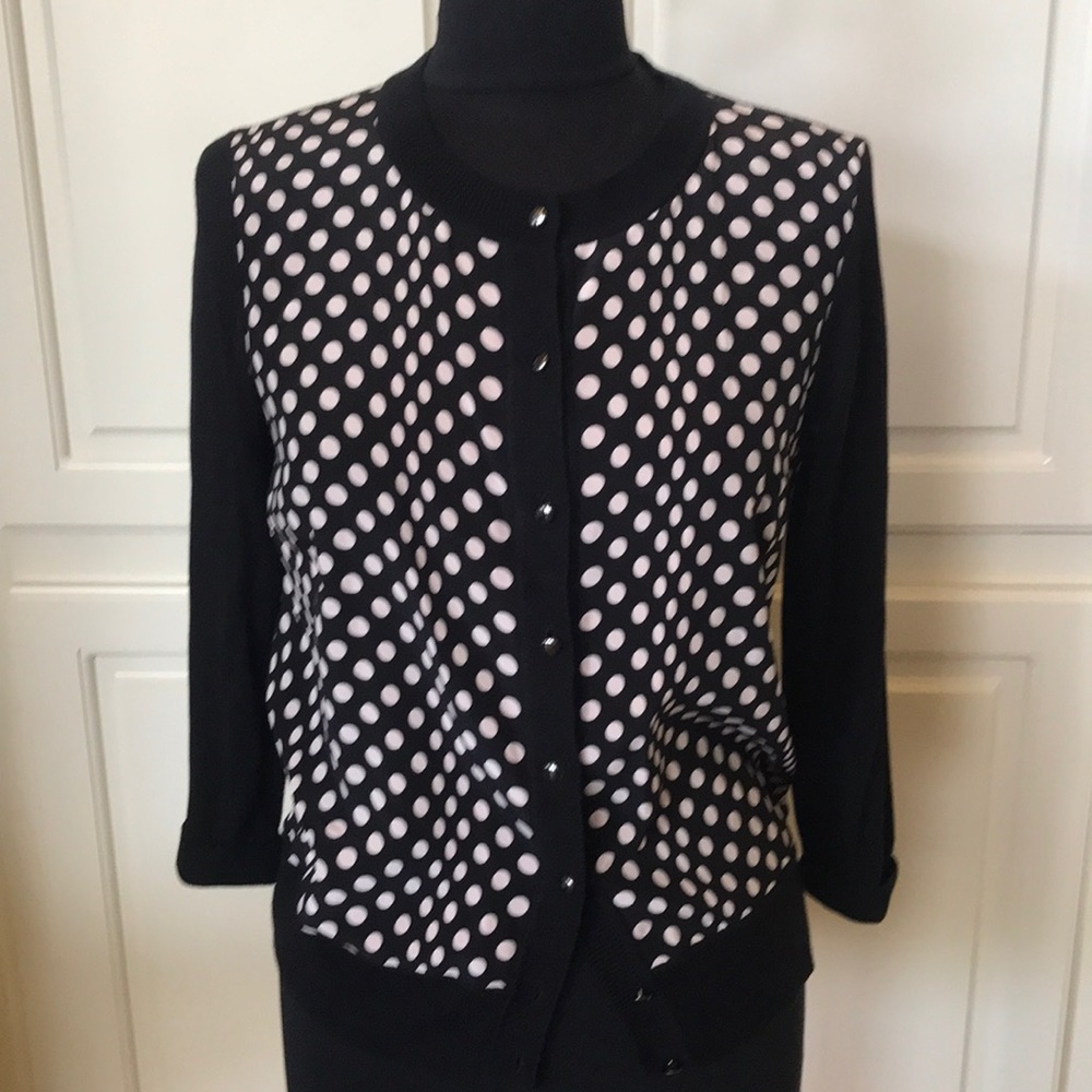 St. John Silk Paneled Pale Pink Polka Dot Cardigan